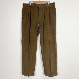 Lauren Ralph Lauren Corduroy Dress Pants Mens 34 x 30 Brown Pleated Cotton Blend